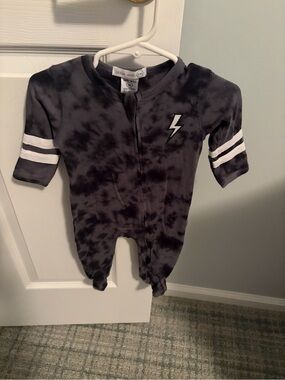 Little Mish Charcoal Tie-Dye Lightning Footed One-Piece